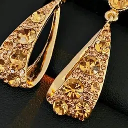 SZN Korean Gold-Plated Contemporary Artificial Stone Studded Drop Earrings image 2