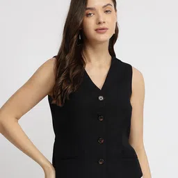 FableStreet Black Linen Waistcoat Top-picture-22