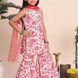 Cutiekins Girls Floral Printed Regular Kurta With Sharara & Dupatta image 4