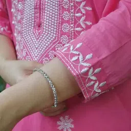 BAESD Floral Embroidered Notch Neck ChikankariStraightKurta with Trousers & Dupatta image 4