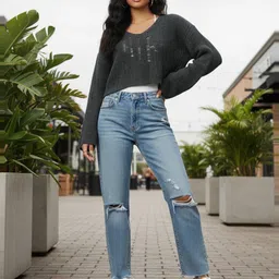 glitchez Distressed Oversized Crop Pullover image 5