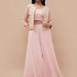 Melange by Lifestyle Women Ethnic Motifs Embroidered Regular Beads and Stones Top with Palazzos-picture-26