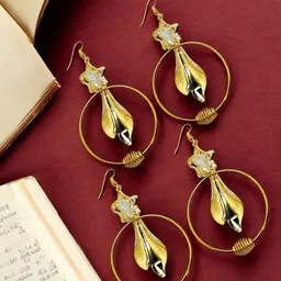 FEMMIBELLA Set Of 2 Gold-Plated Stones Studded Star Shaped Drop Earrings-image-9