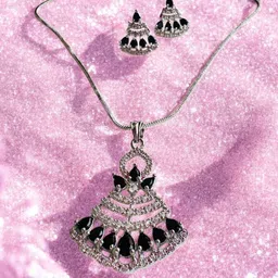 DressBerry Rhodium-Plated Cubic Zirconia Stone-Studded Jewellery Set-picture-11