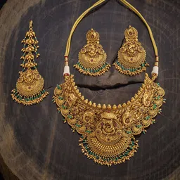 Kushal's Fashion Jewellery Gold-Plated Ruby & Zirconia-Studded Antique Jewellery Set-picture-48