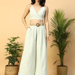 Oxolloxo Striped V Neck Crop Top With Palazzos Co-Ords-picture-17