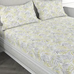 Yellow and Grey Floral 200 TC 100% Cotton King Sized Bedsheet With 2 Pillow Covers Solana Collection By Rosarahome image 3