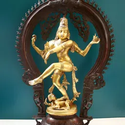 Exotic India Brown & Gold Toned Lord Natraj Religious Brass Idol Showpiece-image-49