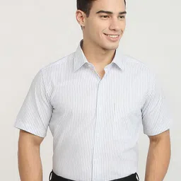 Raymond Striped Pure Cotton Semicutaway Formal Shirt-image-58