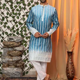 Pro-Ethic STYLE DEVELOPER Striped Embroidered Pure Cotton kurta With Pant set image 4