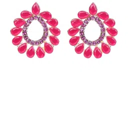 PUJVI Silver-Plated Artificial Stones Studded Circular Shaped Drop Earrings-picture-29