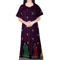 AAKARSHANA CREATION Blue Pure Cotton Maxi Printed Nightdress-picture-36