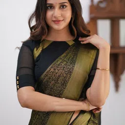 CaniBani Woven Design Zari Silk Blend Handloom Banarasi Saree image 3