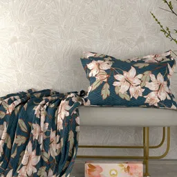 Pure Decor Amulya Blue Floral Microfiber 300 TC Double Queen Bedsheet Set-2.28m X 2.54m-image-24