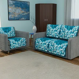 Aura Blue Printed Velvet Sofa Cover-image-32