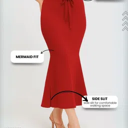 Nature thread Women Red Solid Side Slit Shapewear Saree Skirt With Drawstring image 3