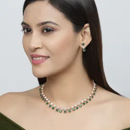 ZENEME Rose Gold-Plated Cubic Zirconia Necklace and Earrings image 5