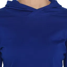 ap'pulse Women Solid Hooded Neck Pure Cotton Blue T-Shirt image 5