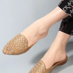 FLYING&SAM Women Pointed Toe Embellished Mules Flats image 3