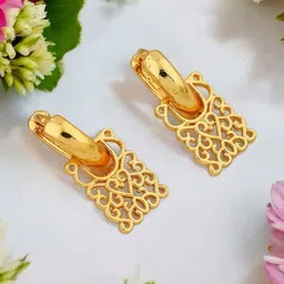 SHREE KRISHNA SHOPPING Gold Plated Drop Hoop Earrings-picture-34