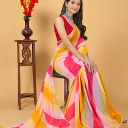 DISHA FASHION Leheriya Printed Leheriya Saree with Blouse Piece image 2