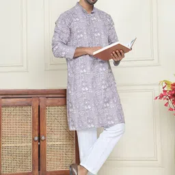 Anouk Grey Ethnic Motifs Embroidered Mandarina Collar Kurta With Pyjama-image-47