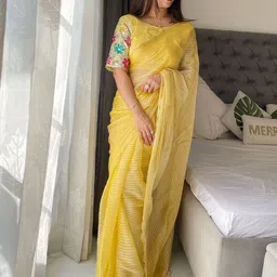 K 5 Fashion Striped Embroidered Pure Chiffon Saree-picture-29