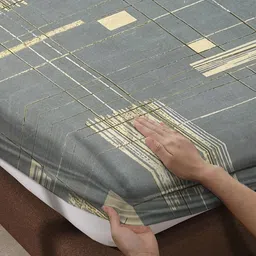 WEAVE AND DECOR Grey Abstract Microfiber 300 TC Fitted Queen Bedsheet Set-1.82 m x 1.82 m image 3