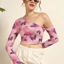 BAESD Printed One Shoulder Bardot Crop Top image 5