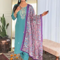 TURITY Women Floral Embroidered Regular Thread Work Chanderi Silk Kurta with Patiala & With Dupatta-picture-12