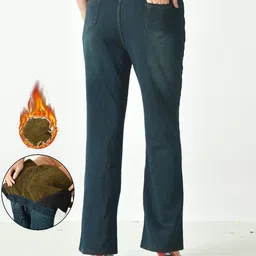 PIKAYO Straight Leg Mid-Rise Winter Warm Thermal Jeans image 4