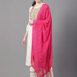 Tulsattva Women Ethnic Motifs Embroidered Regular Thread Work Pure Cotton Kurta with Trousers & With Dupatta image 4