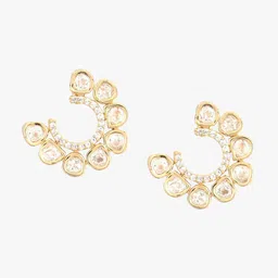House of Pataudi Gold Plated Kundan Studded C-Shape Studs image 2