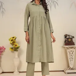 DIVASTRI Women Solid A-Line Kurta with Trousers-image-70
