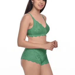 samvar Women Yellow,Green,Purple Net Bra Panty Set for Lingerie Set Undergarments Pack of 3 image 3