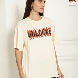 Metronaut Women Pack of 2 Graphic Printed Round Neck Cotton Oversized T-shirts-image-93