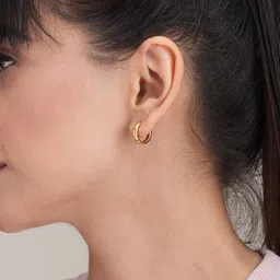 PALMONAS Women Gold-Plated Small Bar Bracelet & Classic Textured Hoops Jewellery Set image 2