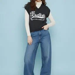 glitchez Women Alphanumeric Printed Sweater Vest image 5