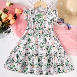 INCLUD Girls Floral Printed Flutter Sleeve Fit & Flare Midi Tiered Dress-picture-13