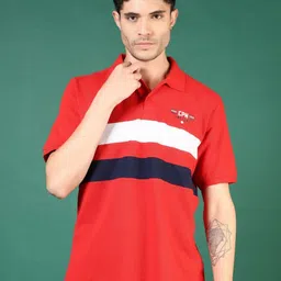 V-Mart Men Colourblocked Polo Collar Applique T-shirt-picture-16