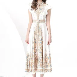 JC Collection Ethnic Motifs Printed Flutter Sleeves A-Line Midi Dress-picture-22