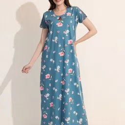 Arela Women Floral Printed Pure Cotton Maxi Nightdress-image-1