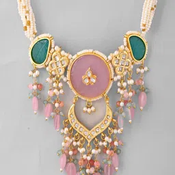 STYYO Gold-Plated Kundan Stones Studded And Pearls Beaded Jewellery Set image 3