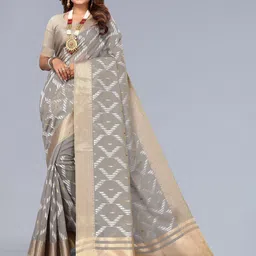 NEGRONI Woven Design Zari Pure Linen Saree-image-32