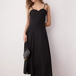 Trendyol Women Solid Shoulder Straps Ruffled Fit & Flare Maxi Dress-image-47