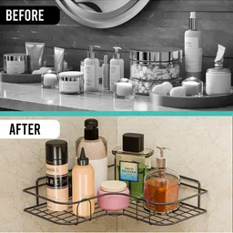 Kuber Industries Grey 4 Pieces Corner Self Adhesive Bathroom Organiser with Drill Screws image 5