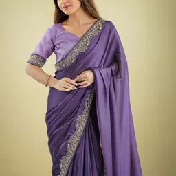 Siya Fashion Solid Embroidered Border Saree With Blouse Piece image 4