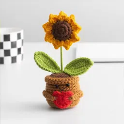 Ekhasa Yellow & Green Sunflower Crochet Flower Pot-image-76