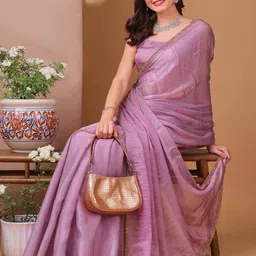 Sita Purple Silk Blend Solid Sarees image 5