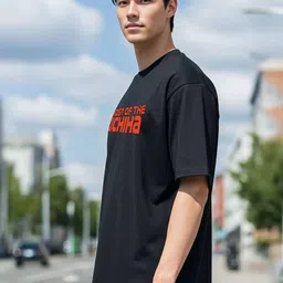 SZN Men Black & Red Graphic Printed Drop-Shoulder Sleeves Round Neck Oversized T-shirt image 5